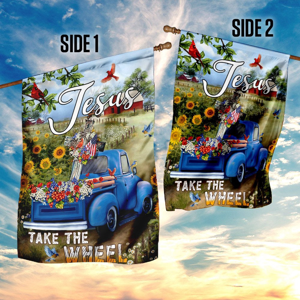 Christian Garden Flags, Jesus Take The Wheel American Truck Farm Garden Flag, Christian House Flags, Christian Cross Flag, Faith Flag