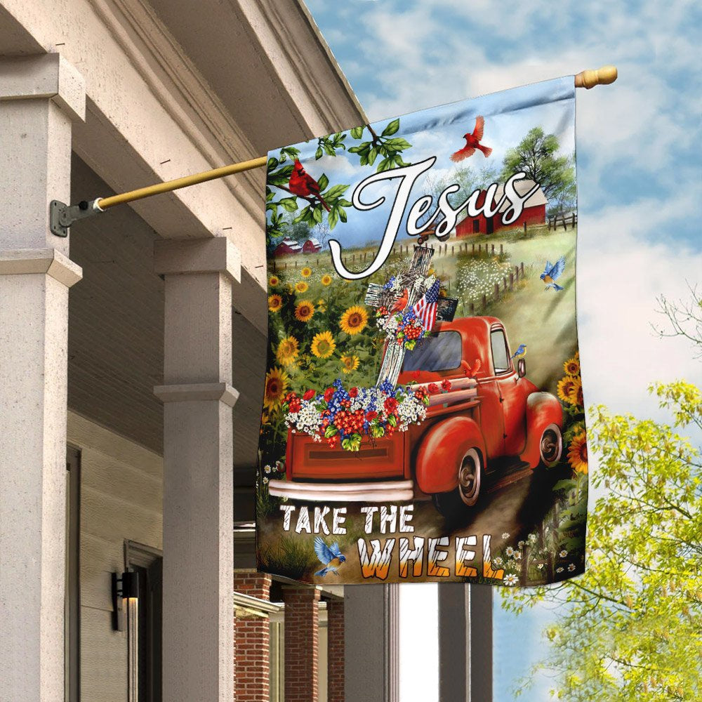 Christian Garden Flags, Jesus Take The Wheel Christian Cross Truck Farm Garden Flag, Christian House Flags, Christian Cross Flag, Faith Flag