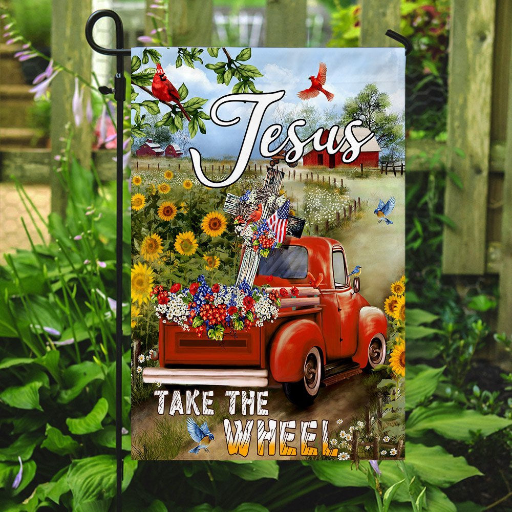 Christian Garden Flags, Jesus Take The Wheel Christian Cross Truck Farm Garden Flag, Christian House Flags, Christian Cross Flag, Faith Flag
