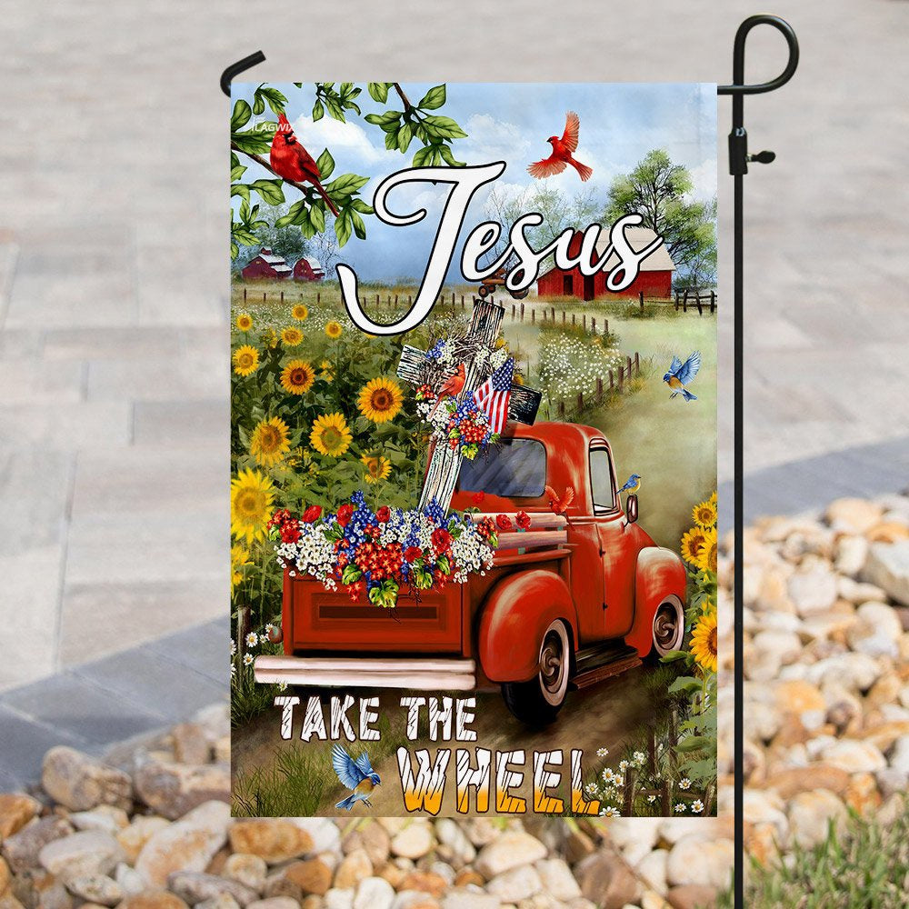 Christian Garden Flags, Jesus Take The Wheel Christian Cross Truck Farm Garden Flag, Christian House Flags, Christian Cross Flag, Faith Flag