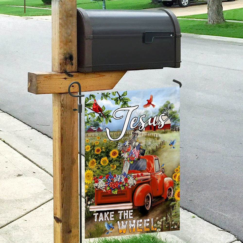 Christian Garden Flags, Jesus Take The Wheel Christian Cross Truck Farm Garden Flag, Christian House Flags, Christian Cross Flag, Faith Flag