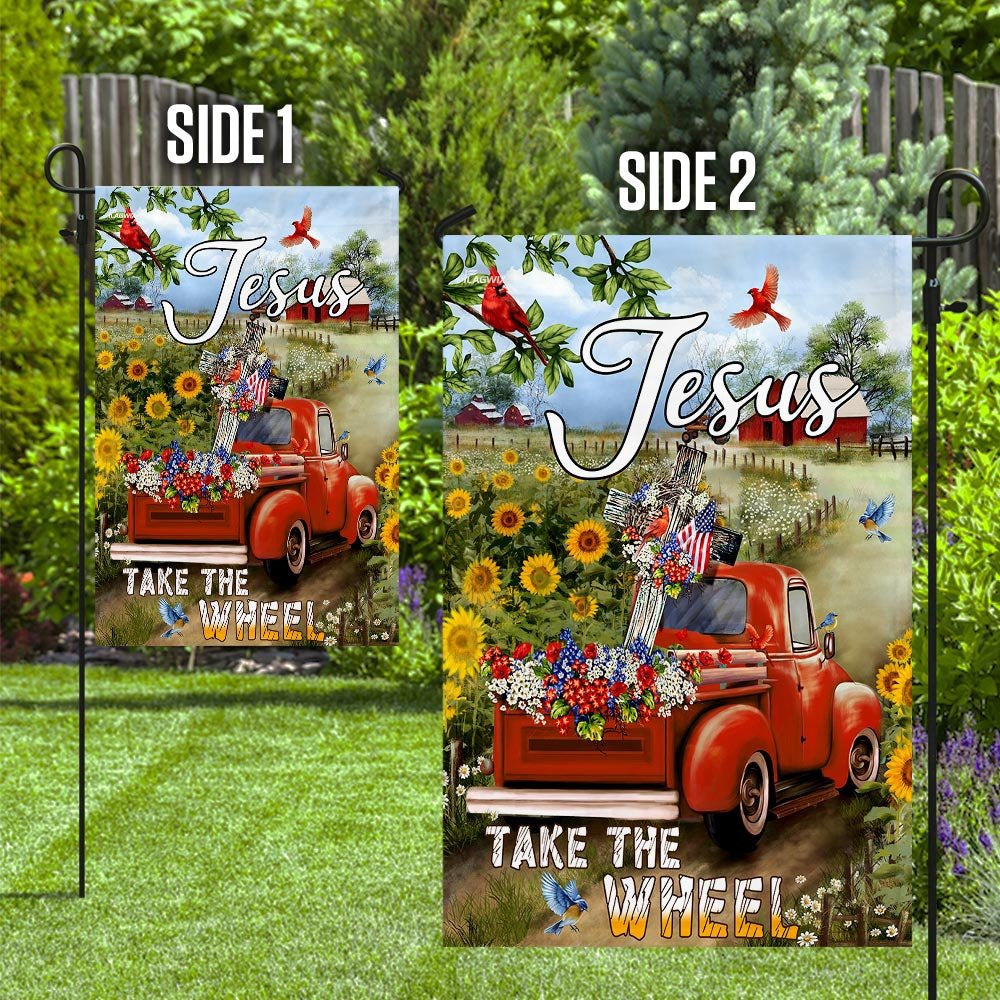 Christian Garden Flags, Jesus Take The Wheel Christian Cross Truck Farm Garden Flag, Christian House Flags, Christian Cross Flag, Faith Flag