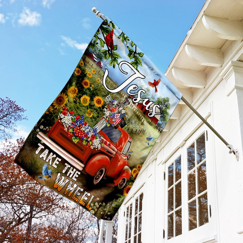 Christian Garden Flags, Jesus Take The Wheel Christian Cross Truck Farm Garden Flag, Christian House Flags, Christian Cross Flag, Faith Flag