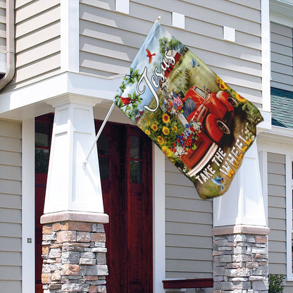 Christian Garden Flags, Jesus Take The Wheel Christian Cross Truck Farm Garden Flag, Christian House Flags, Christian Cross Flag, Faith Flag