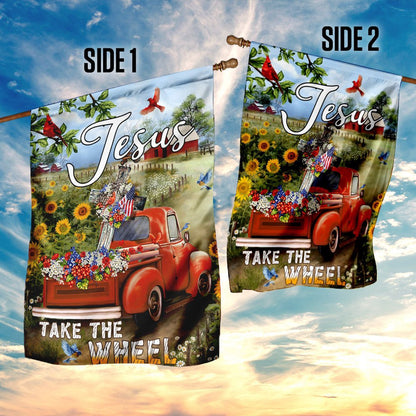 Christian Garden Flags, Jesus Take The Wheel Christian Cross Truck Farm Garden Flag, Christian House Flags, Christian Cross Flag, Faith Flag