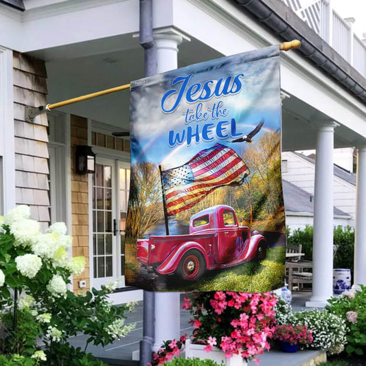 Christian Garden Flags, Jesus, Take The Wheel Flag, Christian House Flags, Christian Cross Flag, Faith Flag