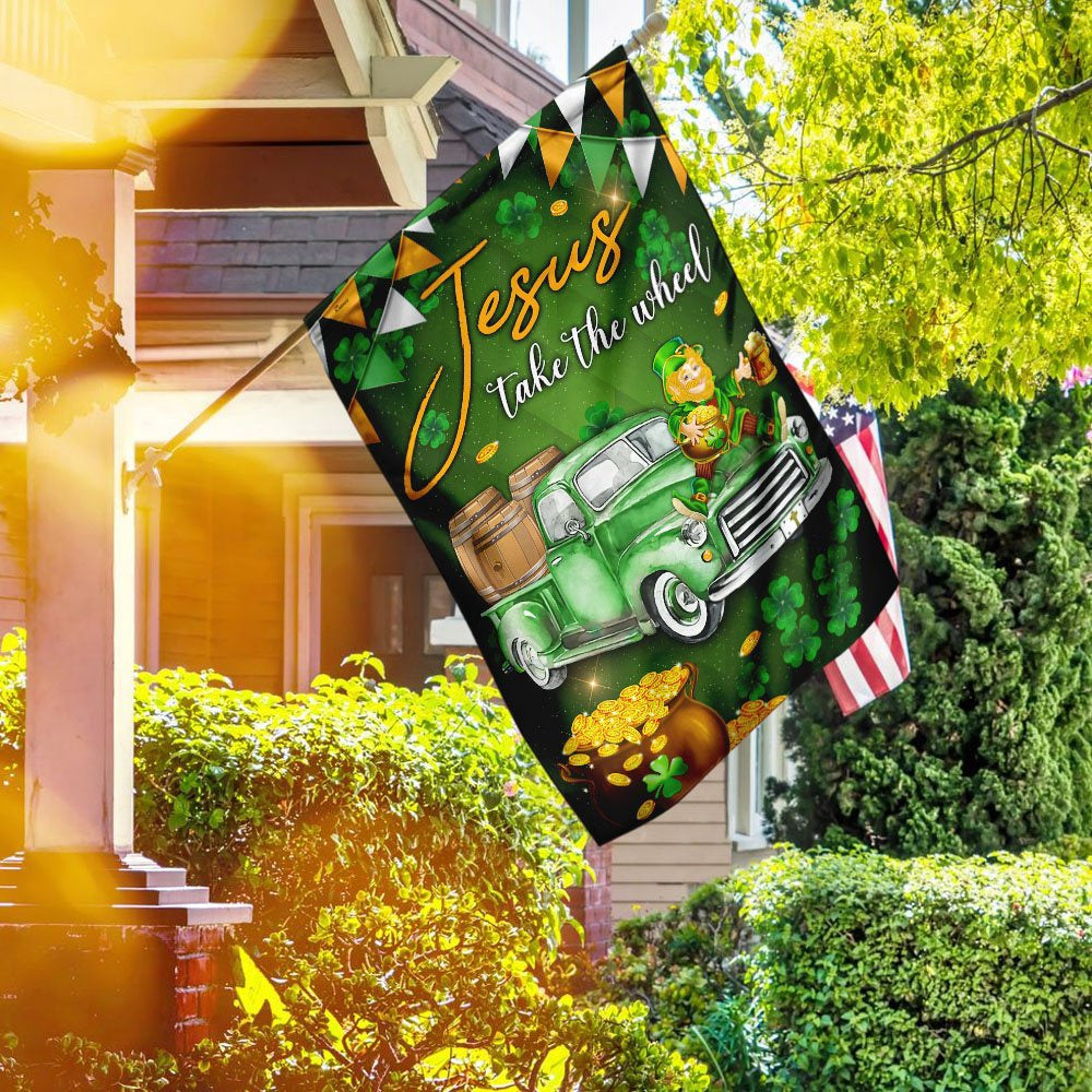 Christian Garden Flags, Jesus Take The Wheel Happy St Patrick Day Flag, Christian House Flags, Christian Cross Flag, Faith Flag
