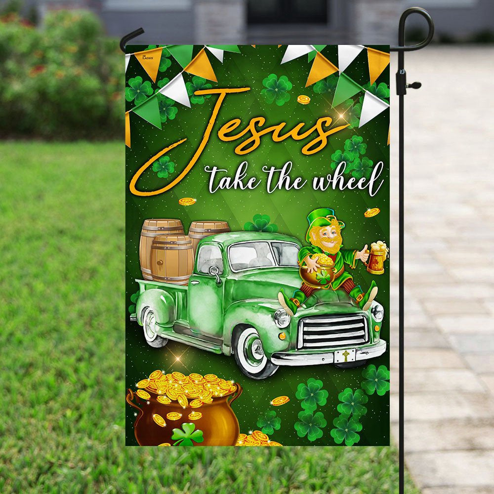 Christian Garden Flags, Jesus Take The Wheel Happy St Patrick Day Flag, Christian House Flags, Christian Cross Flag, Faith Flag