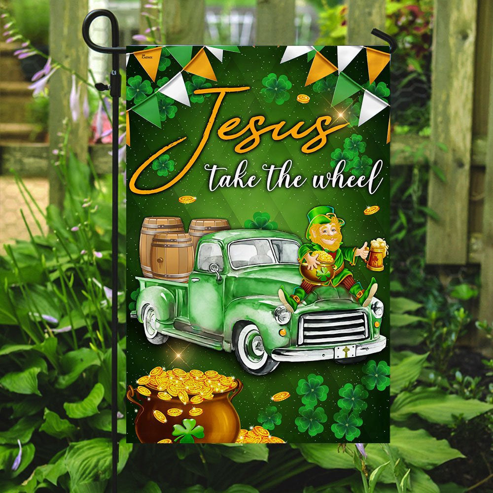 Christian Garden Flags, Jesus Take The Wheel Happy St Patrick Day Flag, Christian House Flags, Christian Cross Flag, Faith Flag