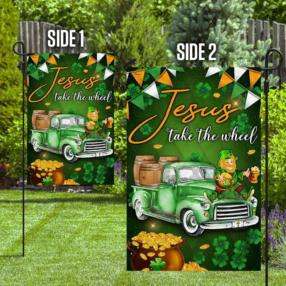 Christian Garden Flags, Jesus Take The Wheel Happy St Patrick Day Flag, Christian House Flags, Christian Cross Flag, Faith Flag