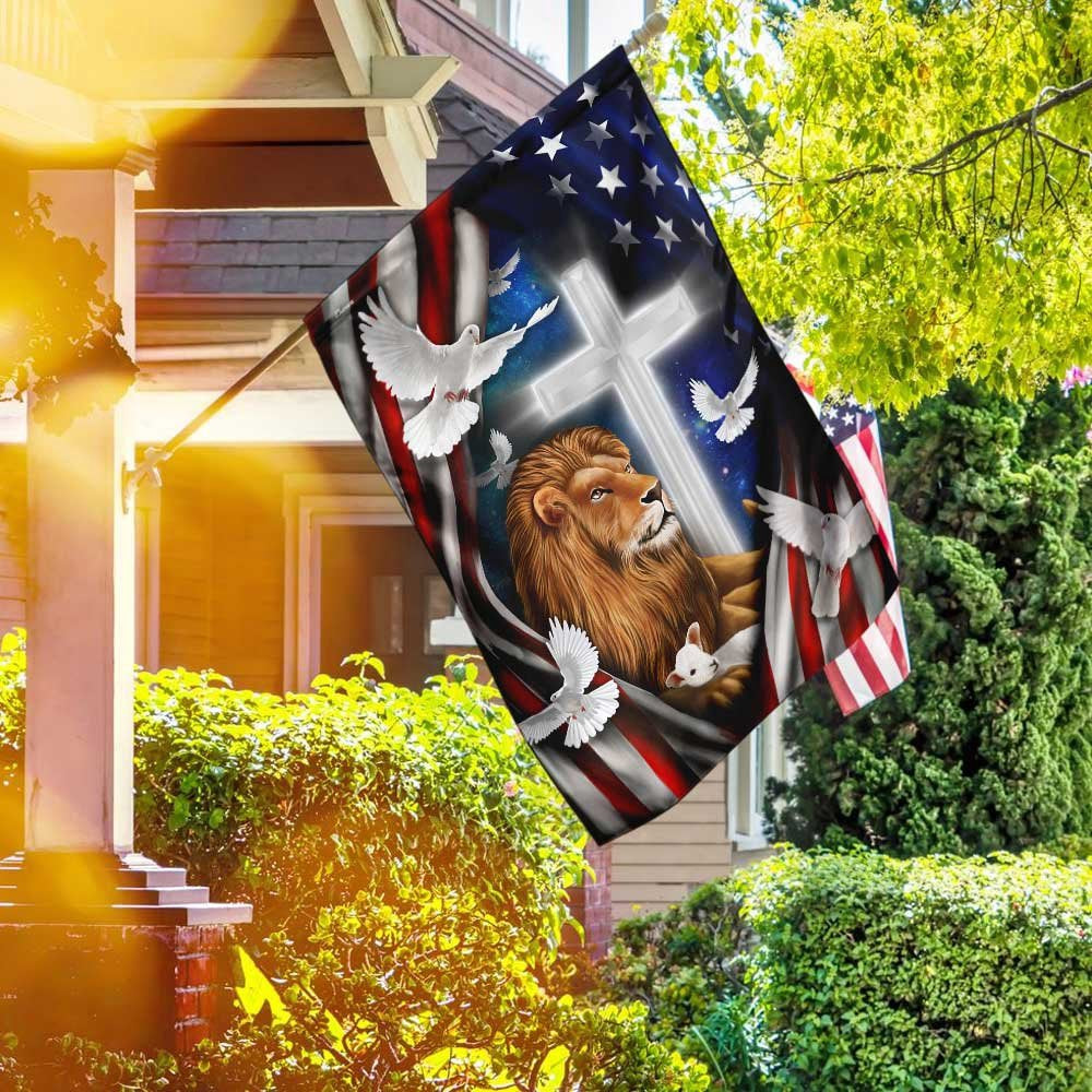 Christian Garden Flags, Lion And Doves American Flag, Christian House Flags, Christian Cross Flag, Faith Flag