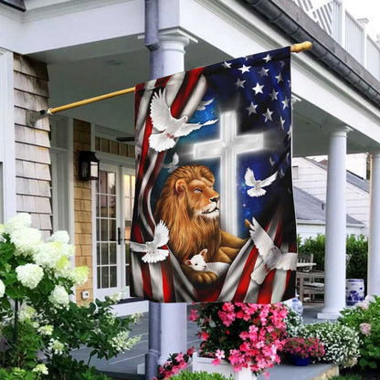 Christian Garden Flags, Lion And Doves American Flag, Christian House Flags, Christian Cross Flag, Faith Flag