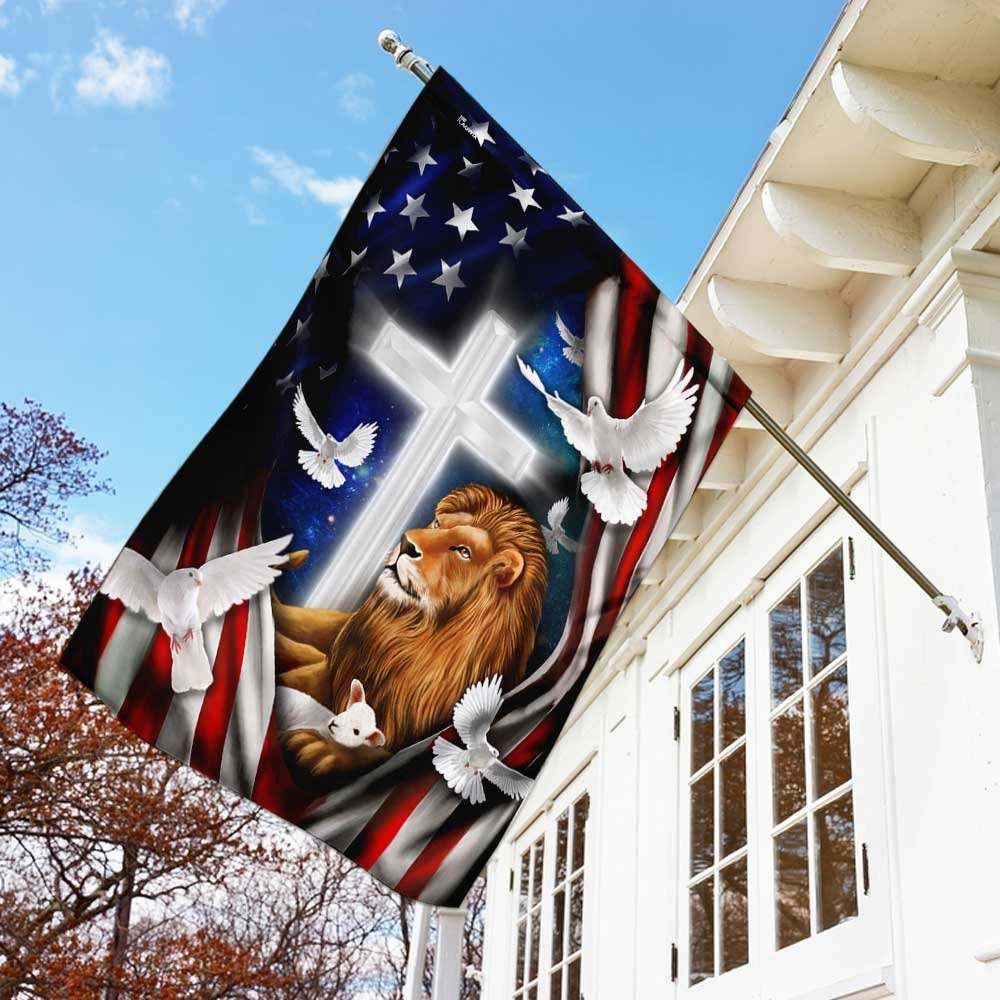 Christian Garden Flags, Lion And Doves American Flag, Christian House Flags, Christian Cross Flag, Faith Flag