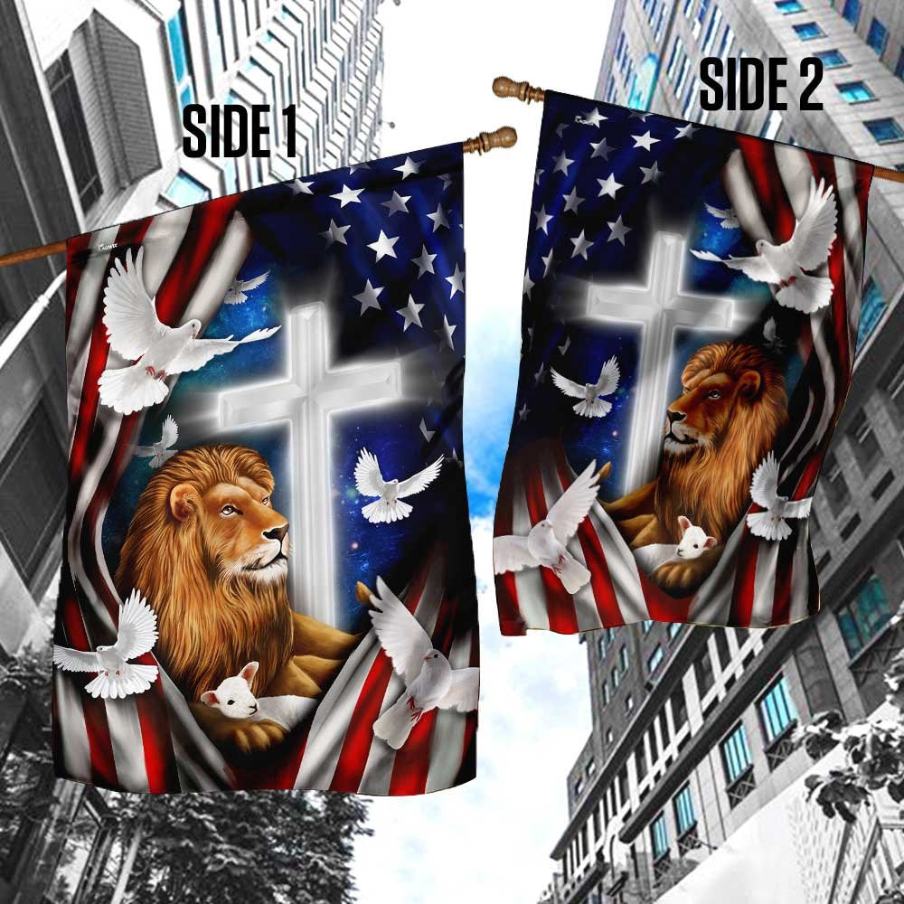 Christian Garden Flags, Lion And Doves American Flag, Christian House Flags, Christian Cross Flag, Faith Flag