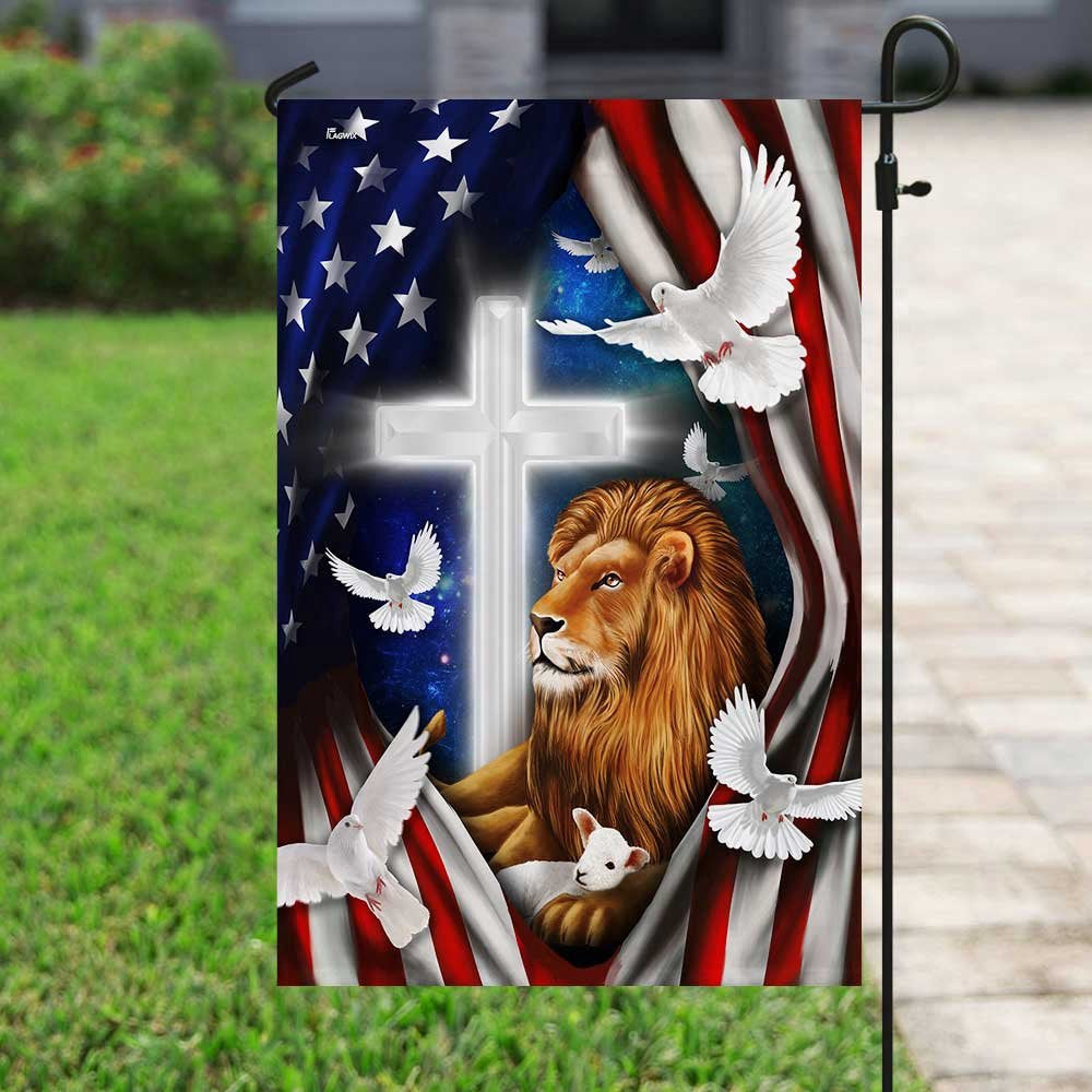 Christian Garden Flags, Lion And Doves American Flag, Christian House Flags, Christian Cross Flag, Faith Flag