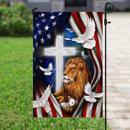 Christian Garden Flags, Lion And Doves American Flag, Christian House Flags, Christian Cross Flag, Faith Flag