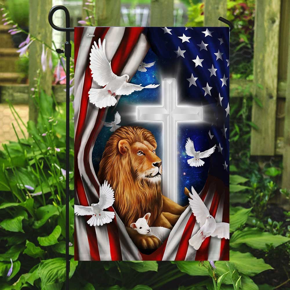 Christian Garden Flags, Lion And Doves American Flag, Christian House Flags, Christian Cross Flag, Faith Flag