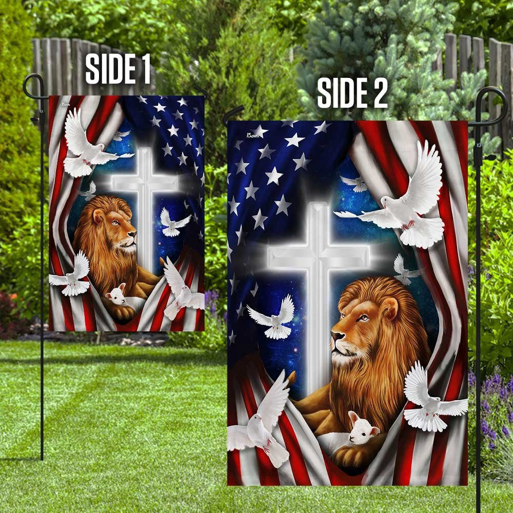 Christian Garden Flags, Lion And Doves American Flag, Christian House Flags, Christian Cross Flag, Faith Flag