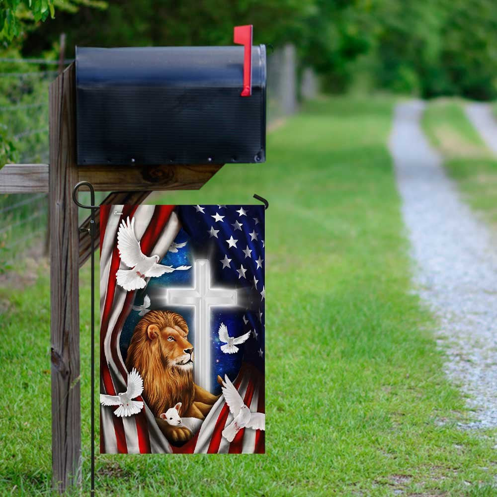 Christian Garden Flags, Lion And Doves American Flag, Christian House Flags, Christian Cross Flag, Faith Flag