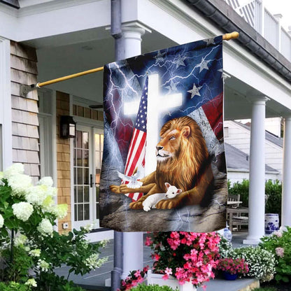 Christian Garden Flags, Lion And Lamb Cross American Flag, Christian House Flags, Christian Cross Flag, Faith Flag