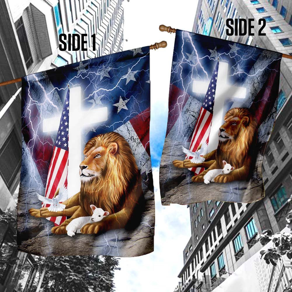 Christian Garden Flags, Lion And Lamb Cross American Flag, Christian House Flags, Christian Cross Flag, Faith Flag