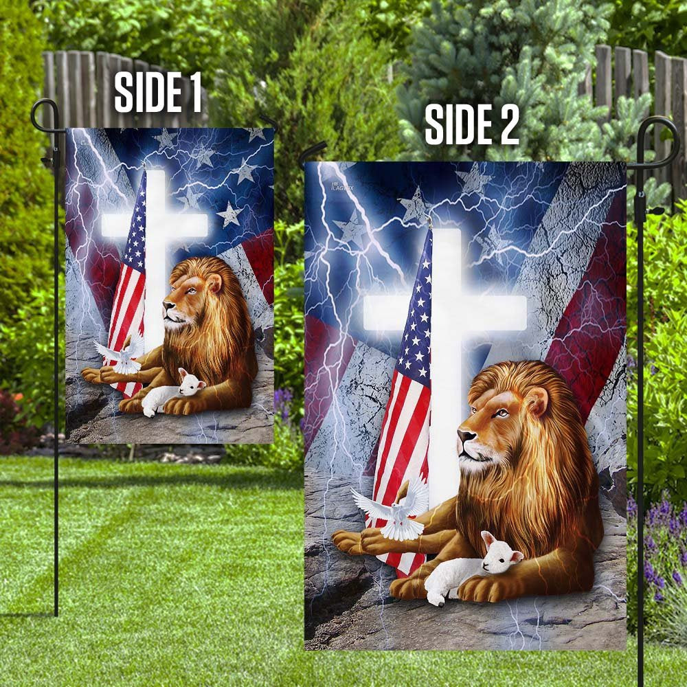 Christian Garden Flags, Lion And Lamb Cross American Flag, Christian House Flags, Christian Cross Flag, Faith Flag