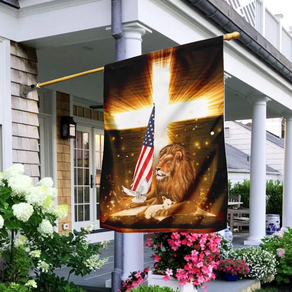 Christian Garden Flags, Lion God And Lamb American Flag, Christian House Flags, Christian Cross Flag, Faith Flag