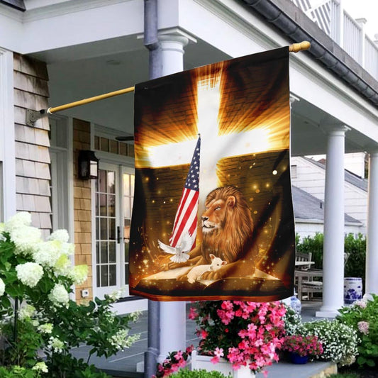 Christian Garden Flags, Lion God And Lamb American Flag, Christian House Flags, Christian Cross Flag, Faith Flag