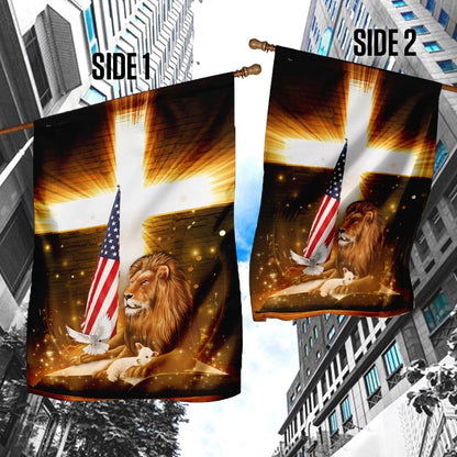 Christian Garden Flags, Lion God And Lamb American Flag, Christian House Flags, Christian Cross Flag, Faith Flag