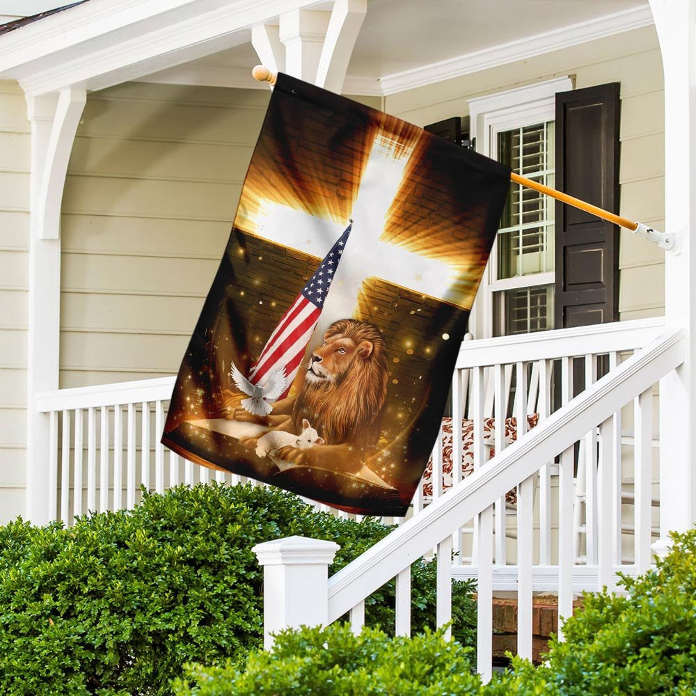 Christian Garden Flags, Lion God And Lamb American Flag, Christian House Flags, Christian Cross Flag, Faith Flag