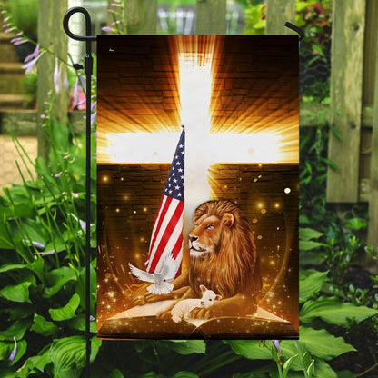 Christian Garden Flags, Lion God And Lamb American Flag, Christian House Flags, Christian Cross Flag, Faith Flag