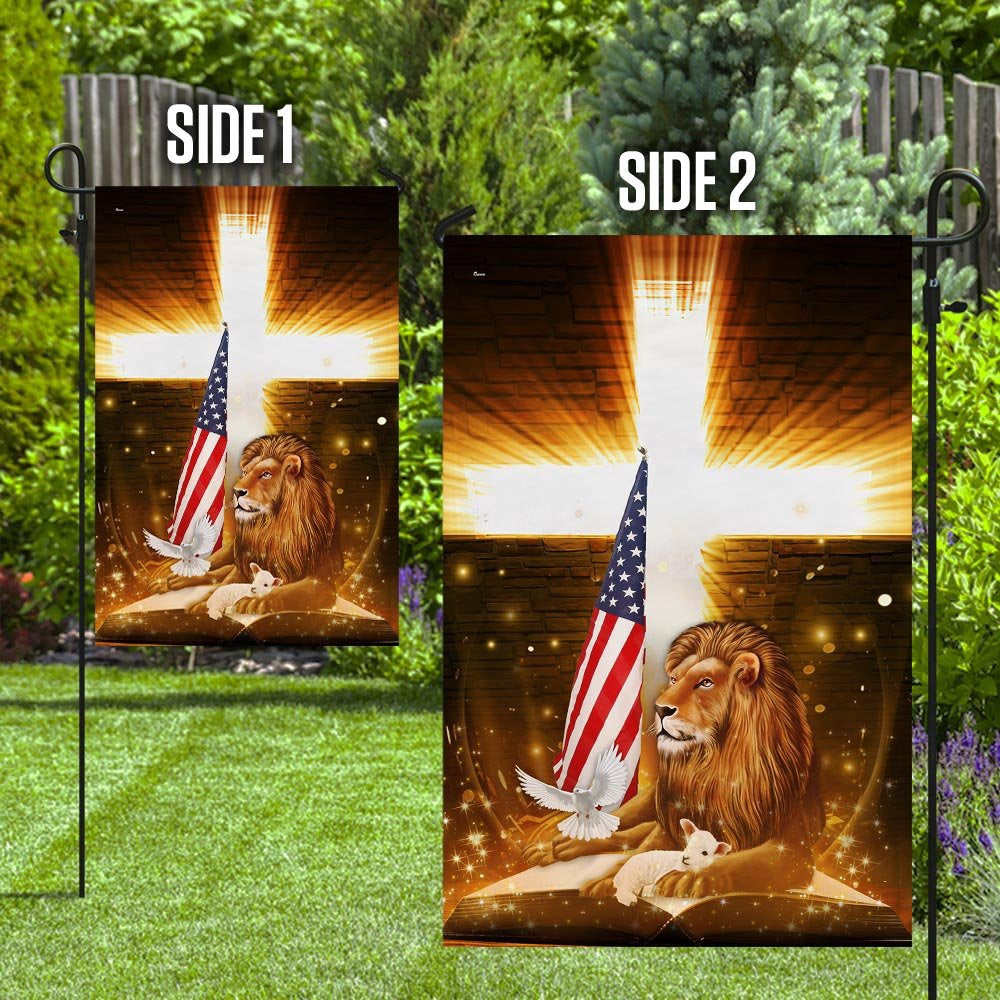 Christian Garden Flags, Lion God And Lamb American Flag, Christian House Flags, Christian Cross Flag, Faith Flag