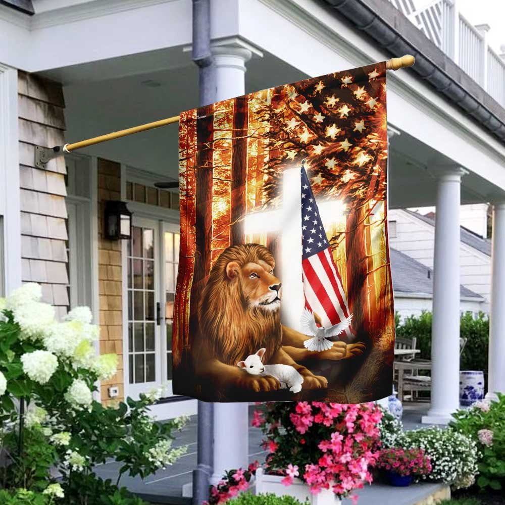 Christian Garden Flags, Lion Of Judah Lamb Of God American Flag, Christian House Flags, Christian Cross Flag, Faith Flag