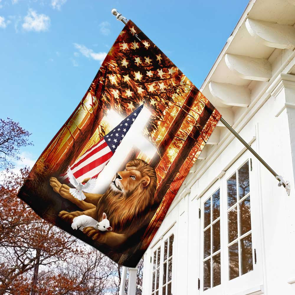 Christian Garden Flags, Lion Of Judah Lamb Of God American Flag, Christian House Flags, Christian Cross Flag, Faith Flag