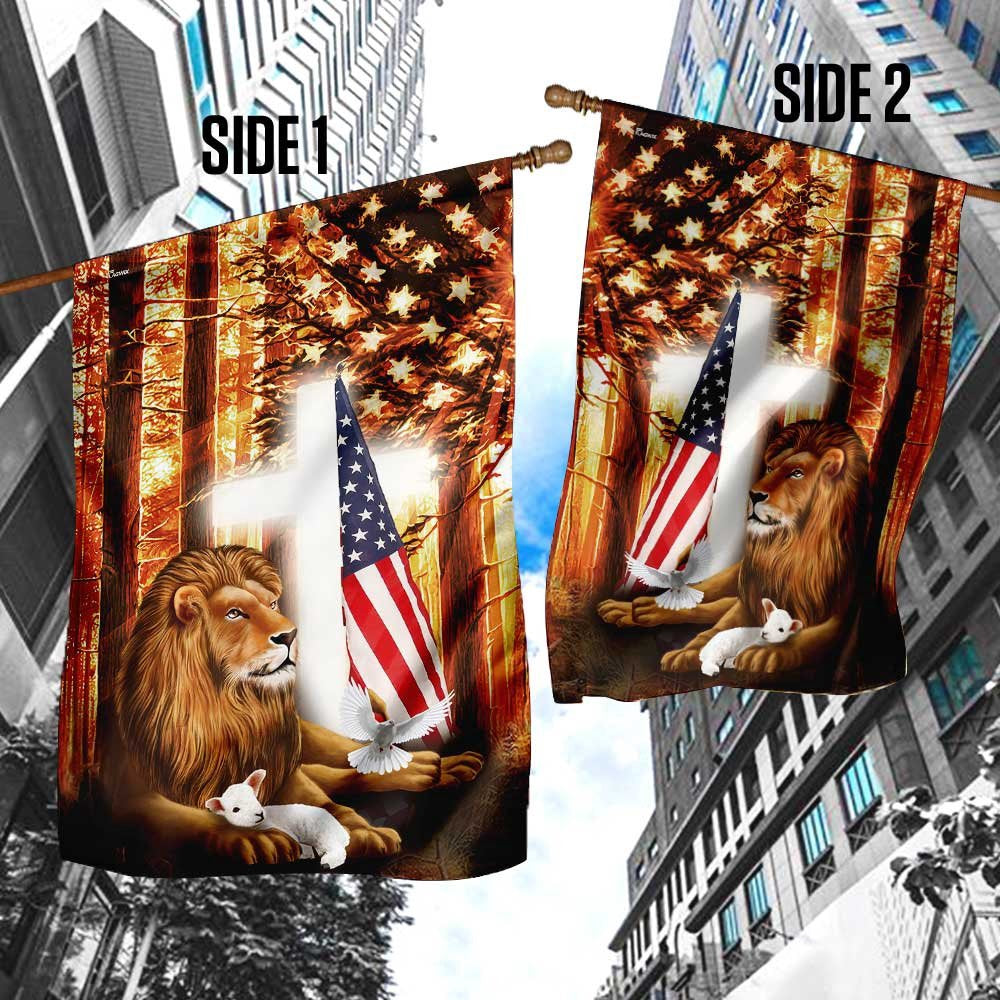 Christian Garden Flags, Lion Of Judah Lamb Of God American Flag, Christian House Flags, Christian Cross Flag, Faith Flag