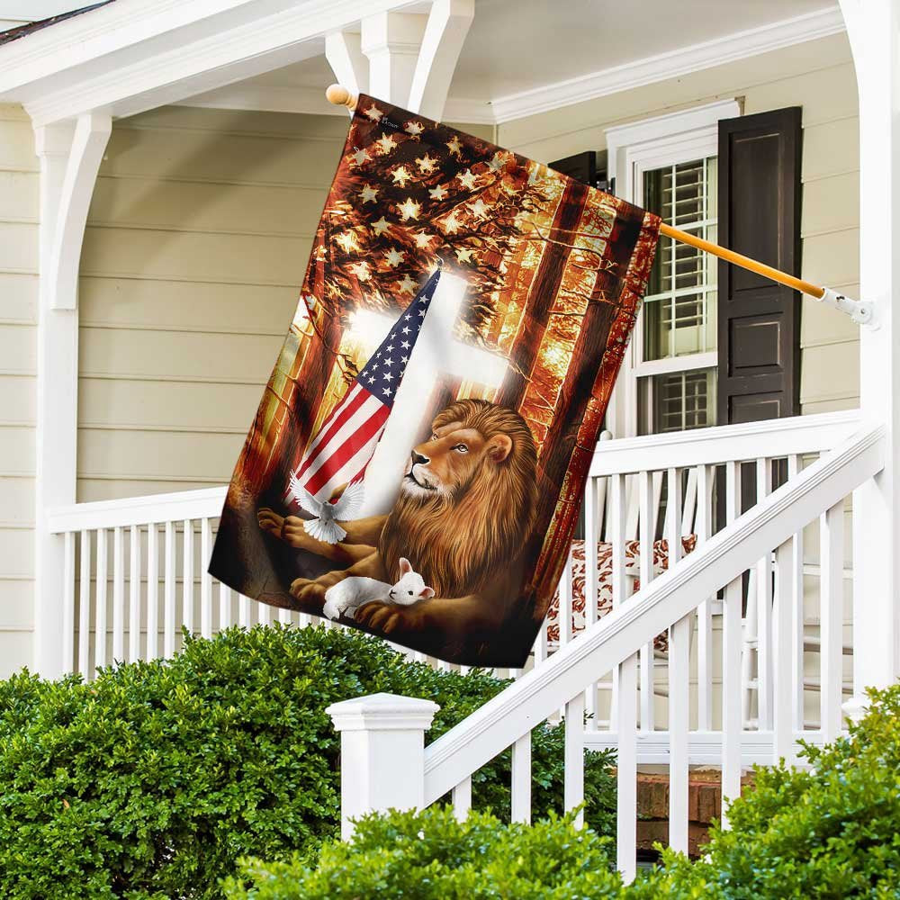 Christian Garden Flags, Lion Of Judah Lamb Of God American Flag, Christian House Flags, Christian Cross Flag, Faith Flag