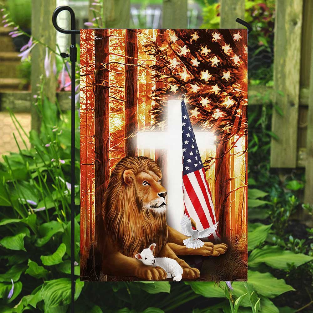 Christian Garden Flags, Lion Of Judah Lamb Of God American Flag, Christian House Flags, Christian Cross Flag, Faith Flag