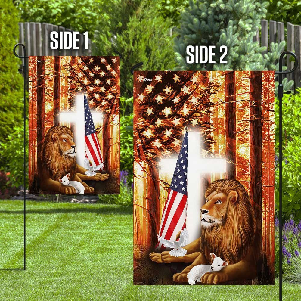 Christian Garden Flags, Lion Of Judah Lamb Of God American Flag, Christian House Flags, Christian Cross Flag, Faith Flag
