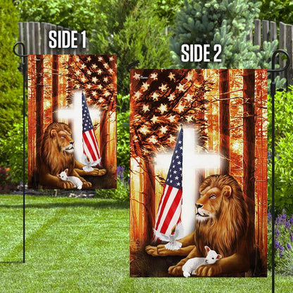 Christian Garden Flags, Lion Of Judah Lamb Of God American Flag, Christian House Flags, Christian Cross Flag, Faith Flag