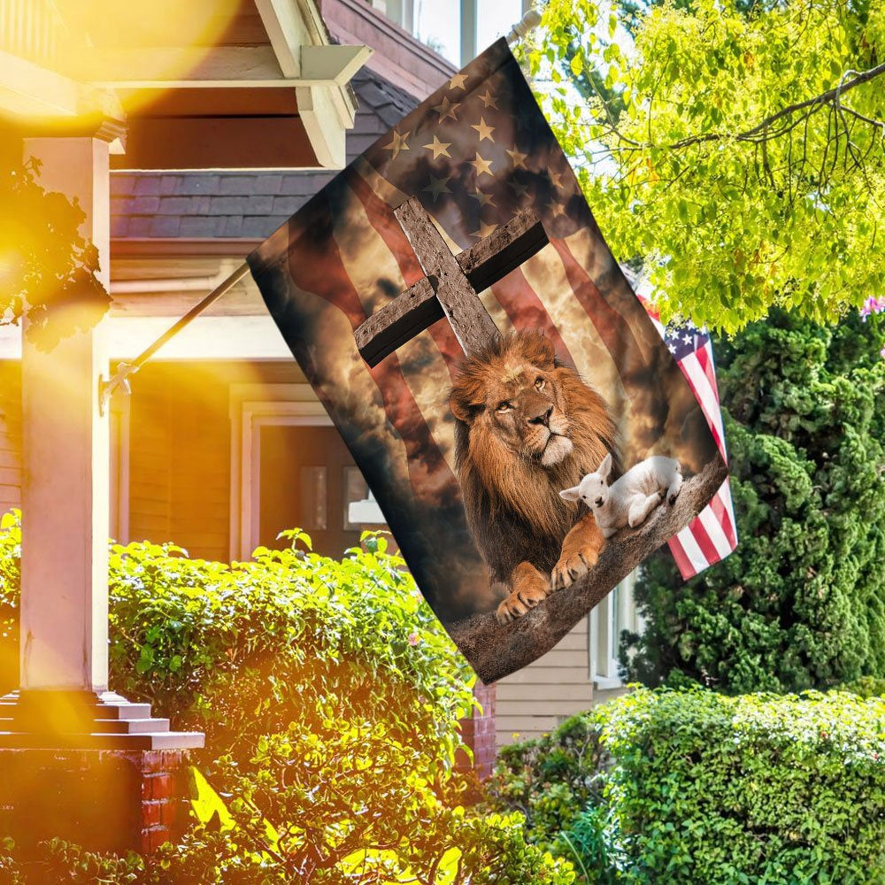 Christian Garden Flags, Lion Of Judah Lamb Of God Cross Flag, Christian House Flags, Christian Cross Flag, Faith Flag
