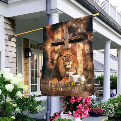 Christian Garden Flags, Lion Of Judah Lamb Of God Cross v1 Flag, Christian House Flags, Christian Cross Flag, Faith Flag
