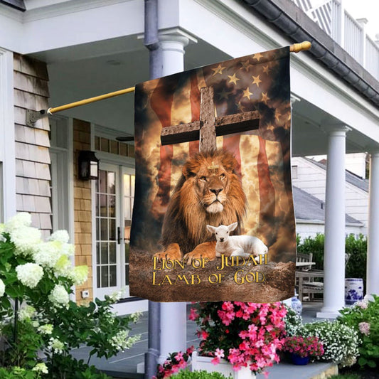 Christian Garden Flags, Lion Of Judah Lamb Of God Cross v1 Flag, Christian House Flags, Christian Cross Flag, Faith Flag