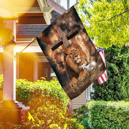 Christian Garden Flags, Lion Of Judah Lamb Of God Cross v1 Flag, Christian House Flags, Christian Cross Flag, Faith Flag
