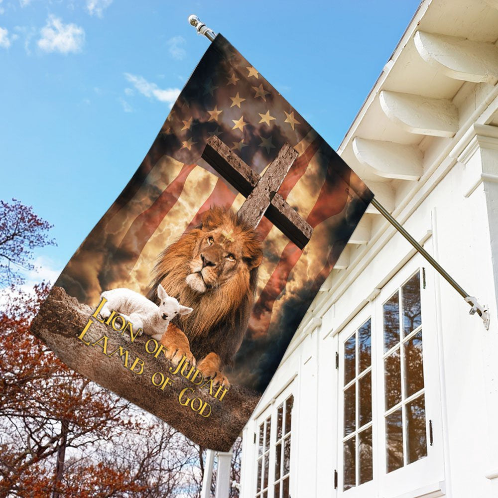 Christian Garden Flags, Lion Of Judah Lamb Of God Cross v1 Flag, Christian House Flags, Christian Cross Flag, Faith Flag