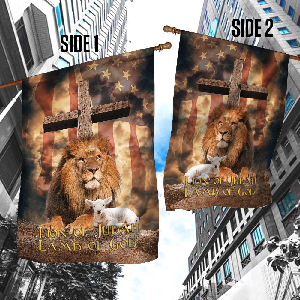 Christian Garden Flags, Lion Of Judah Lamb Of God Cross v1 Flag, Christian House Flags, Christian Cross Flag, Faith Flag