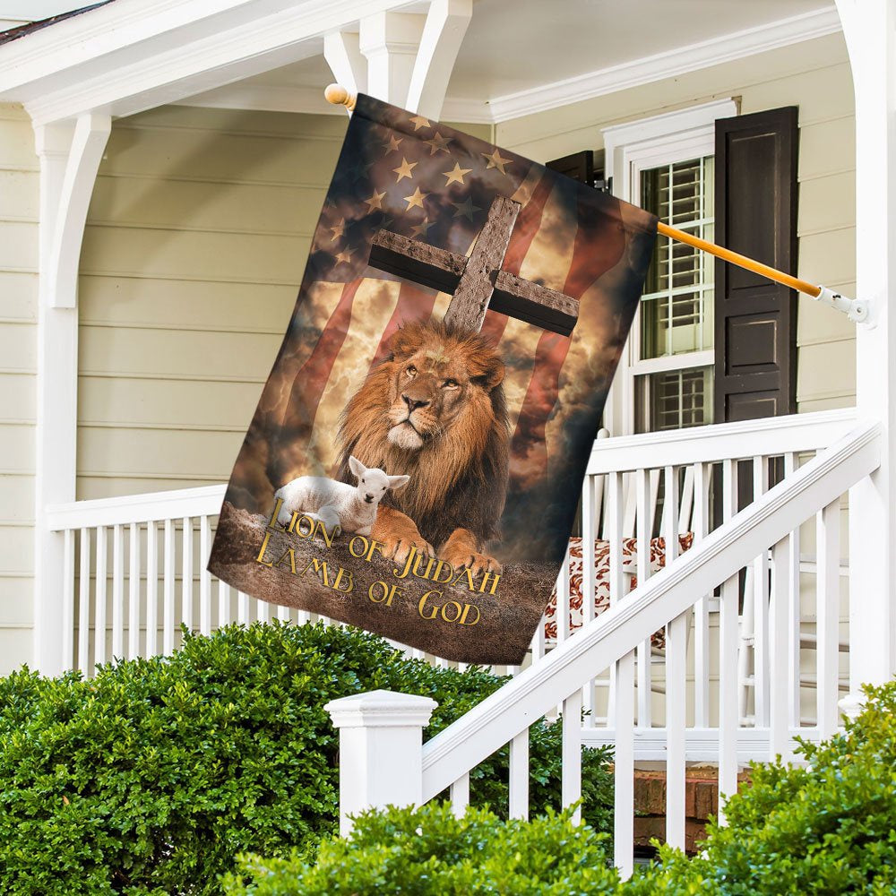 Christian Garden Flags, Lion Of Judah Lamb Of God Cross v1 Flag, Christian House Flags, Christian Cross Flag, Faith Flag