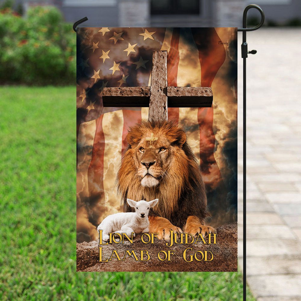 Christian Garden Flags, Lion Of Judah Lamb Of God Cross v1 Flag, Christian House Flags, Christian Cross Flag, Faith Flag