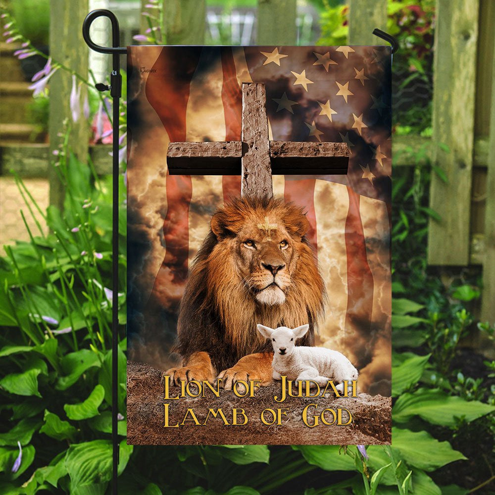 Christian Garden Flags, Lion Of Judah Lamb Of God Cross v1 Flag, Christian House Flags, Christian Cross Flag, Faith Flag