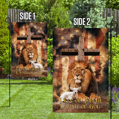 Christian Garden Flags, Lion Of Judah Lamb Of God Cross v1 Flag, Christian House Flags, Christian Cross Flag, Faith Flag