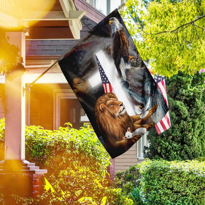 Christian Garden Flags, Lion and Lamb American Flag, Christian House Flags, Christian Cross Flag, Faith Flag